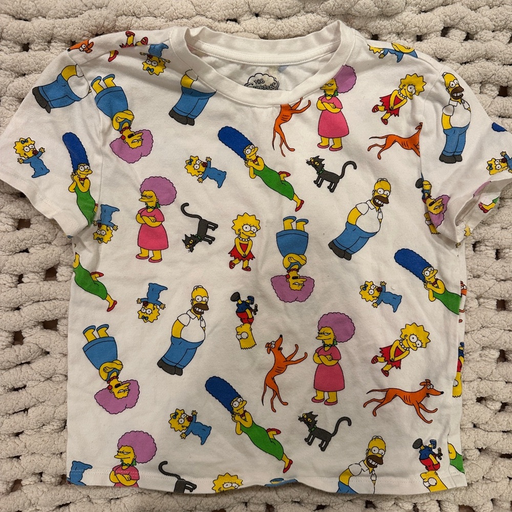 Zara White Cartoon Print Short Sleeve Tee